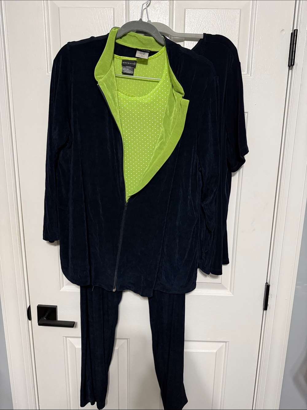 Citiknit 4 pc set- Navy/limeJacket, navy pant, navy top, lime top
